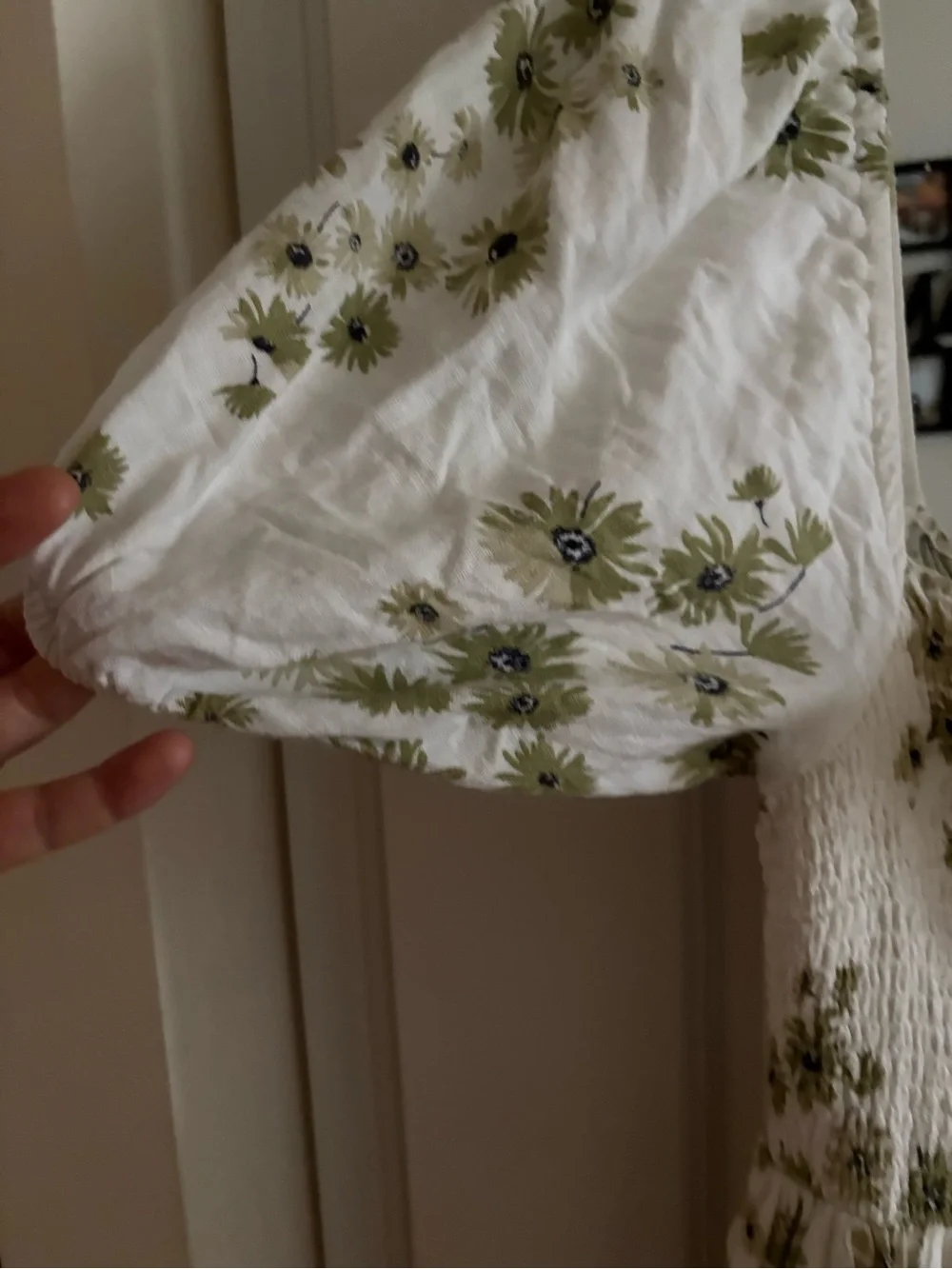 Abercrombie & Fitch White Maxi Dress with Olive Green Floral Print